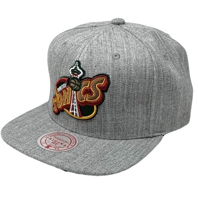 Seattle SuperSonics Men’s Heather Grey 2.0 Mitchell & Ness Team Snapback Hat