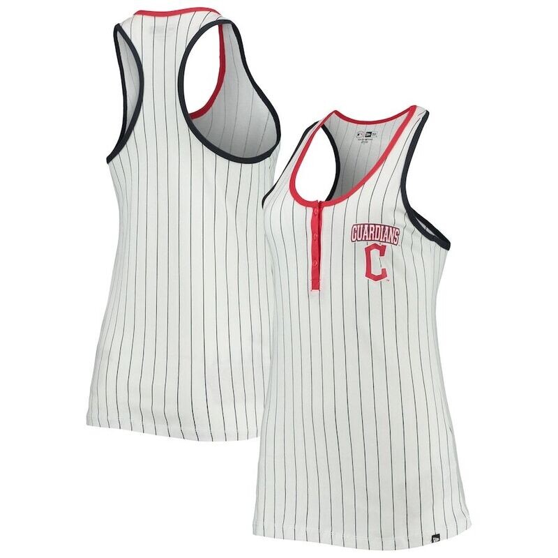 Cleveland Guardians Women's New Era Pinstripe Henley Tank Top