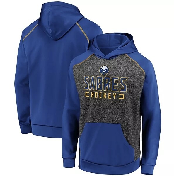 Buffalo Sabres Men's Heathered Charcoal/Royal Game Day Ready Chiller Fleece Raglan Pullover Hoodie