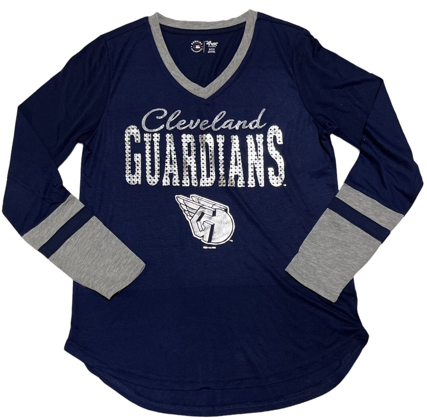 Cleveland Guardians Women’s Navy 4Her V-Neck Long Sleeve Shirt