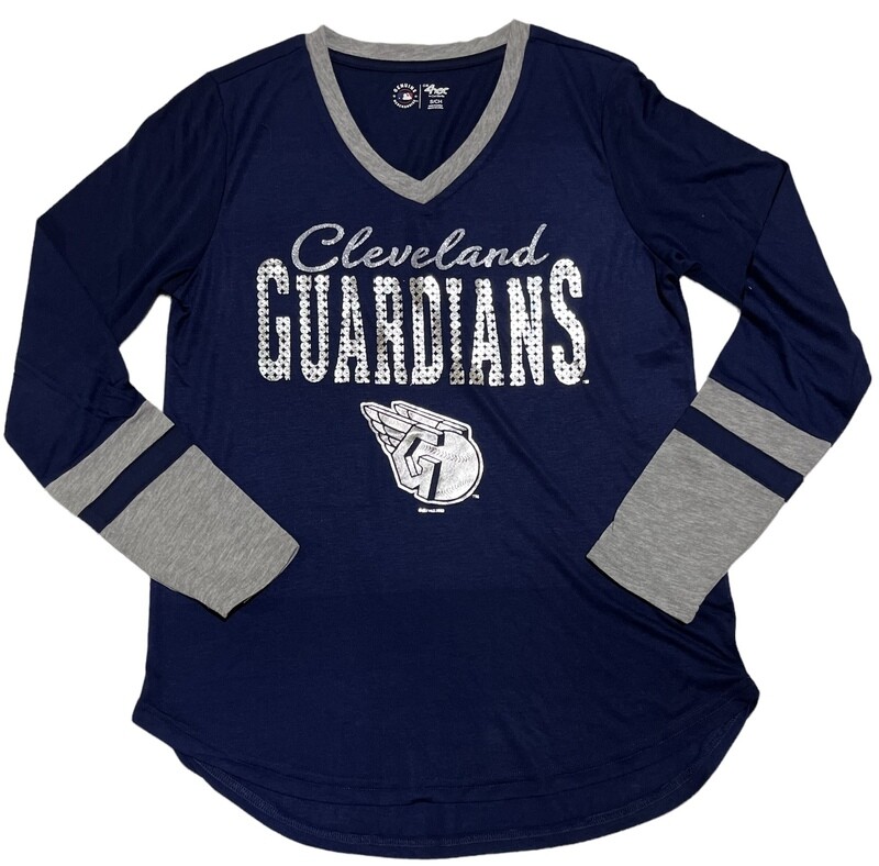 Cleveland Guardians Women’s Navy 4Her V-Neck Long Sleeve Shirt