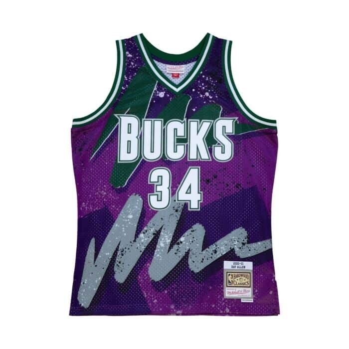 Milwaukee Bucks Hyper Hoops Swingman Jersey - Ray Allen By Mitchell & Ness  - Purple - Mens