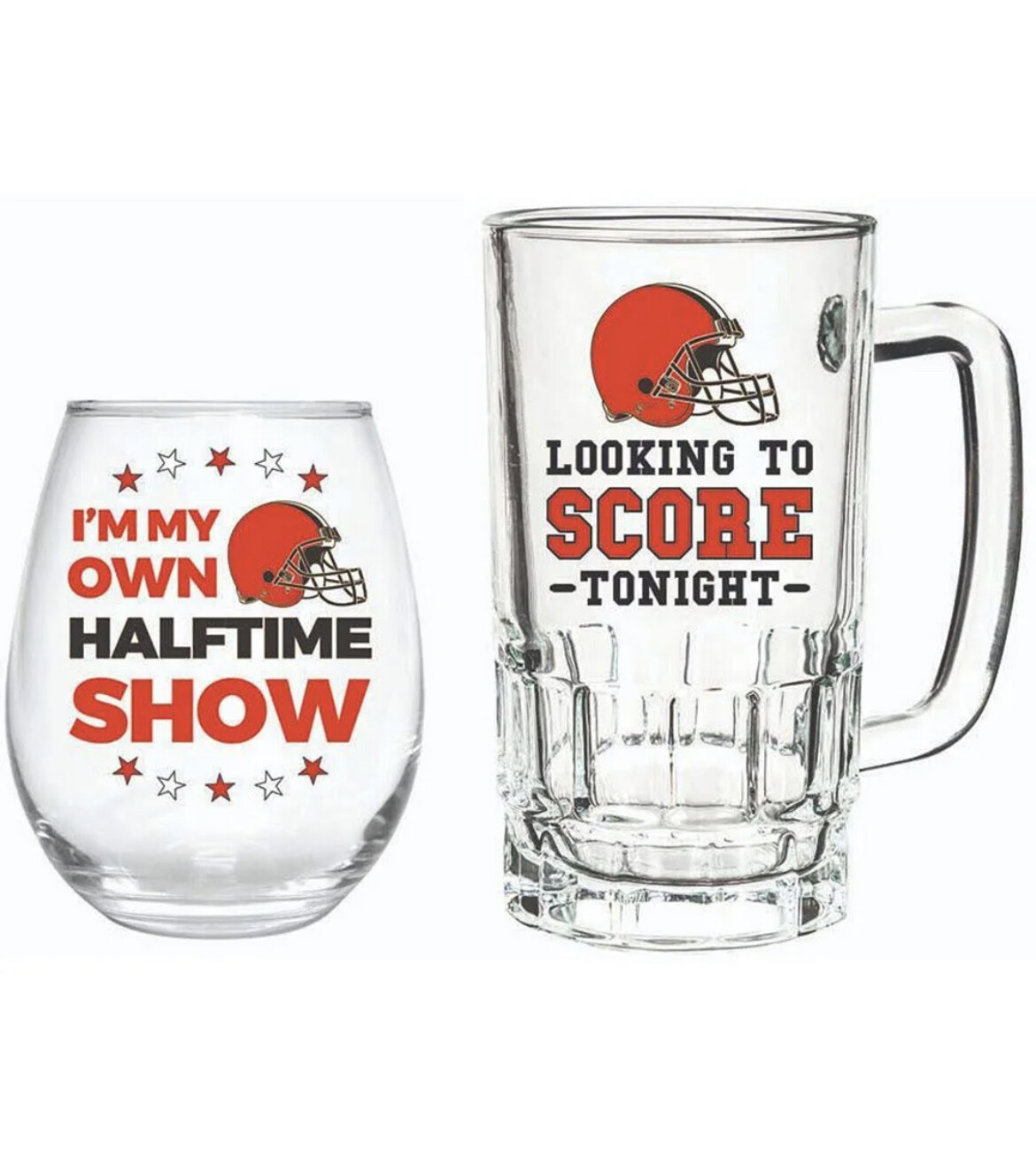 Cleveland Browns 17oz. Stemless Wine Glass & 16oz. Glass Mug Gift Set