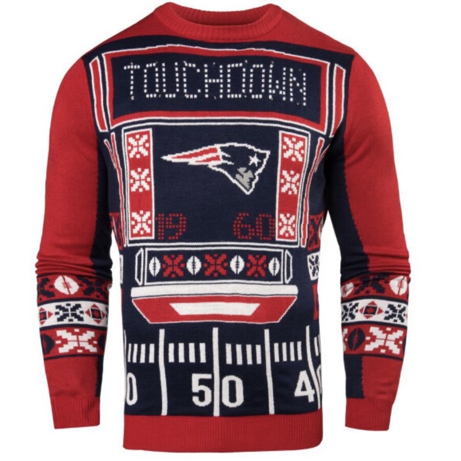 New England Patriots Men’s Touchdown Light ‘Em Up Ugly Christmas Sweater, Size: Small