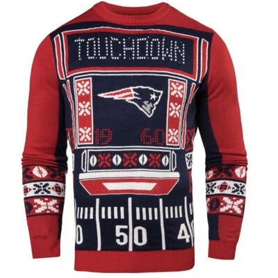New England Patriots Men’s Touchdown Light ‘Em Up Ugly Christmas Sweater