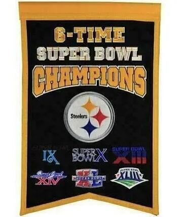 Pittsburgh Steelers 6-Time Super Bowl Champions Logos Banner