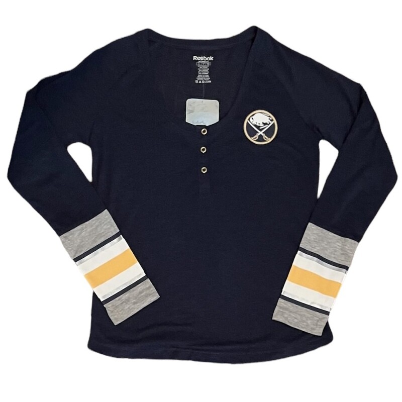 Buffalo Sabres Women's Reebok Long Sleeve Jersey Striped Henley Shirt Buffalo Sabres Women's Reebok Long Sleeve Jersey Striped Henley Shirt