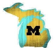 Michigan Wolverines State Shaped Wooden Sign