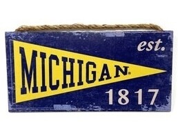 Michigan Wolverines Established 6" x 12" Wooden Sign with Hanging Rope