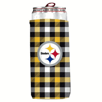 Pittsburgh Steelers Plaid 12 Ounce Slim Can Cooler Koozie