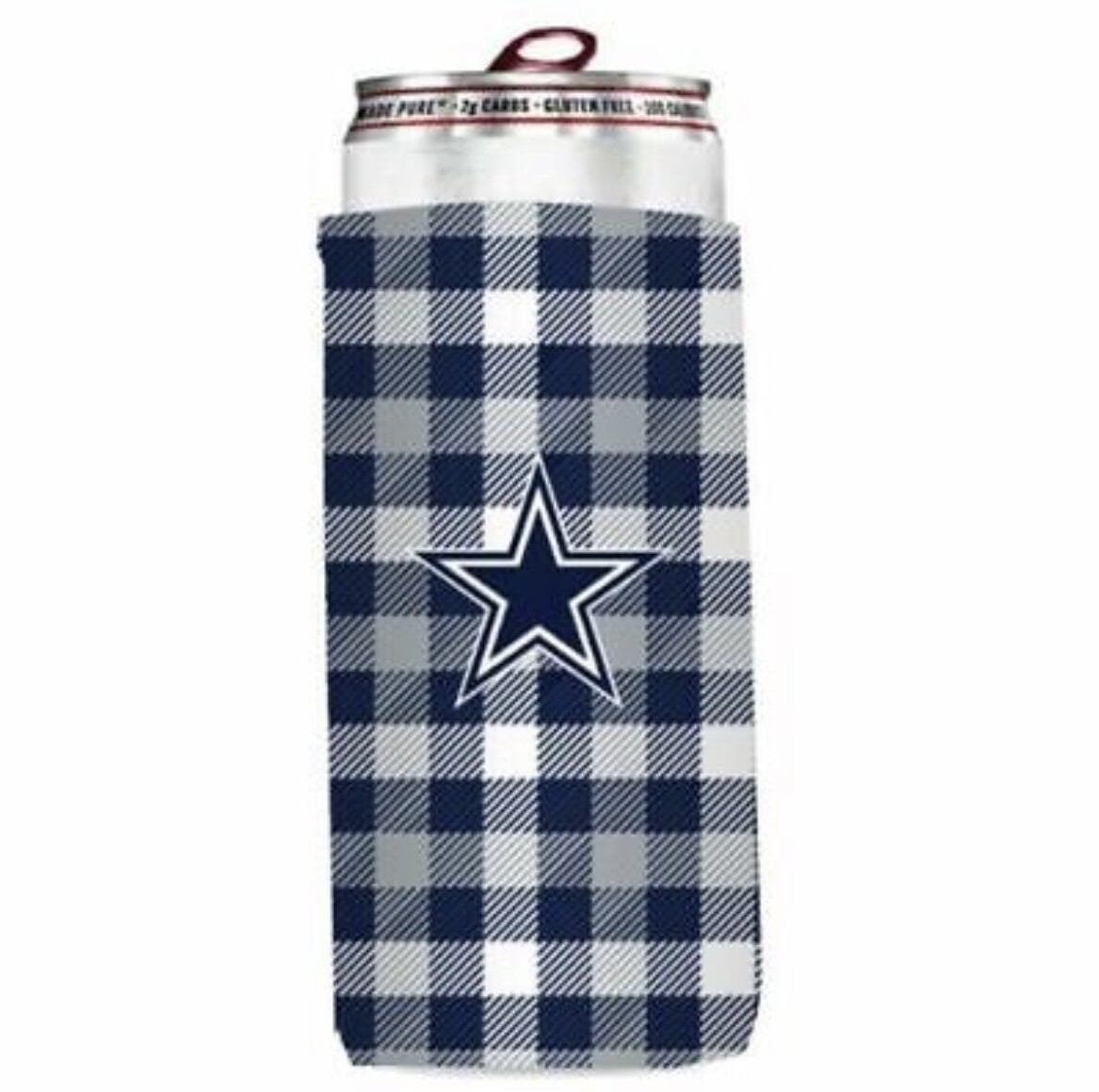 Dallas Cowboys Plaid 12 Ounce Slim Can Cooler Koozie
