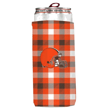 Cleveland Browns Plaid 12 Ounce Slim Can Cooler Koozie