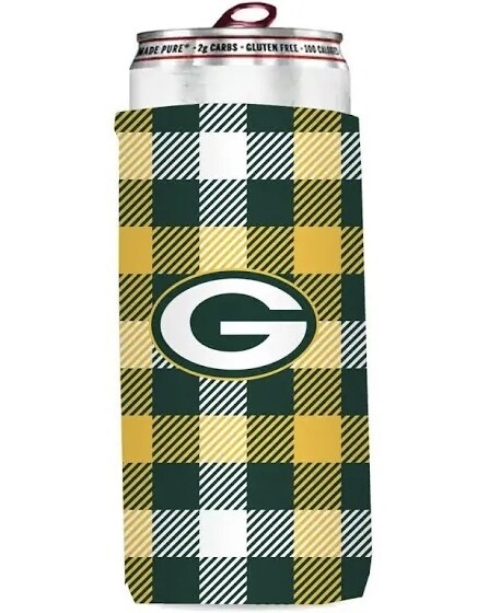 Green Bay Packers Plaid 12 Ounce Slim Can Cooler Koozie