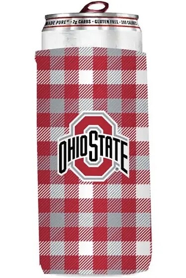 Ohio State Buckeyes Plaid 12 Ounce Slim Can Cooler Koozie