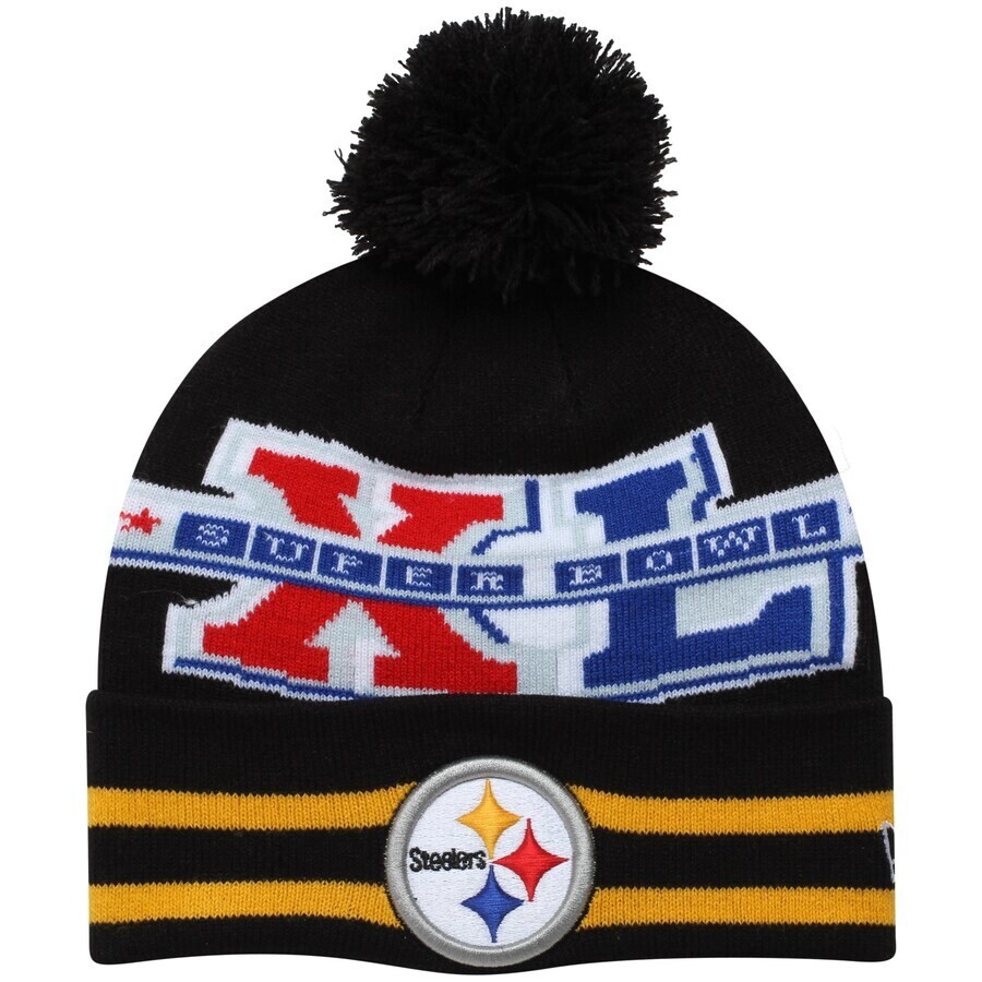 Pittsburgh Steelers IX Super Bowl Men's New Era Cuffed Pom Knit Hat