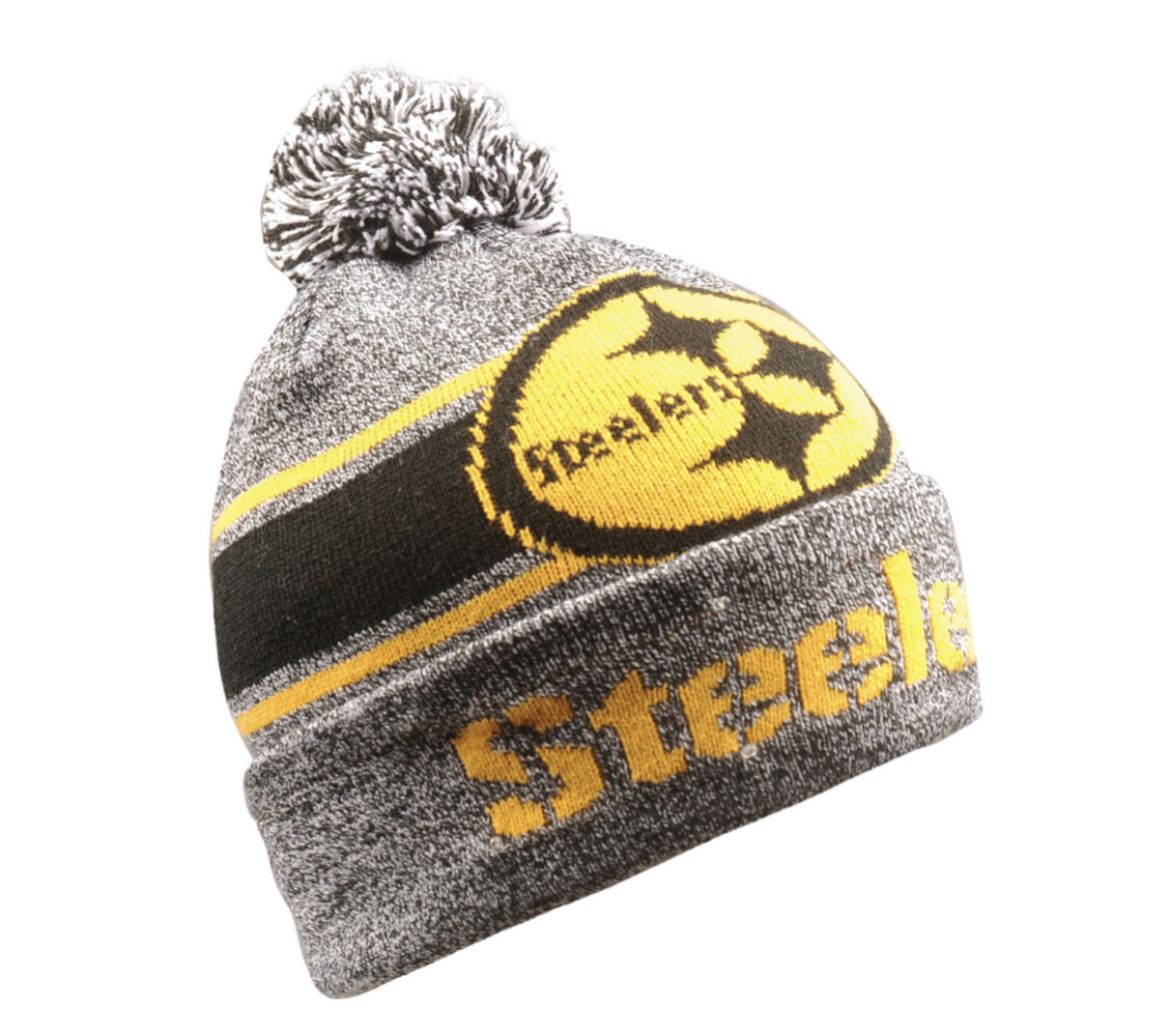 Pittsburgh Steelers Men’s Beanie Gray Stripe Light Up Pom Knit Hat