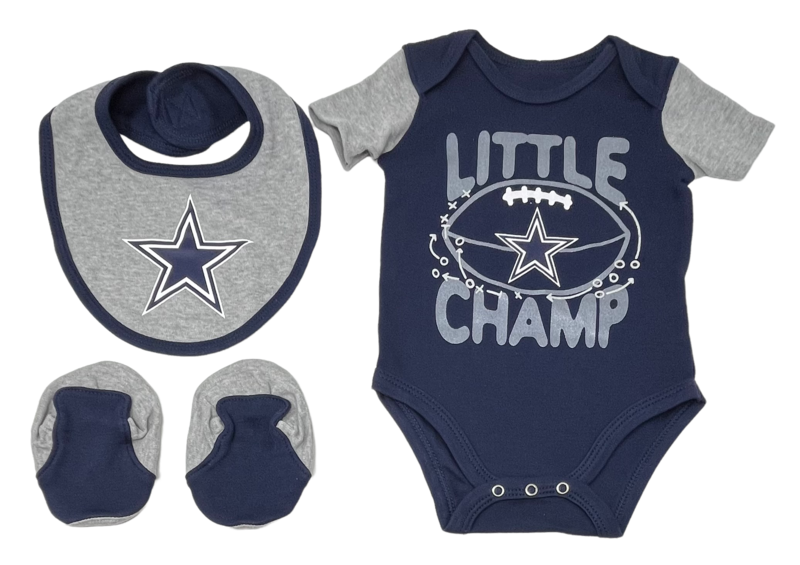 Dallas Cowboys Newborn & Infant Little Champ Three-Piece Bodysuit, Bib & Booties Set