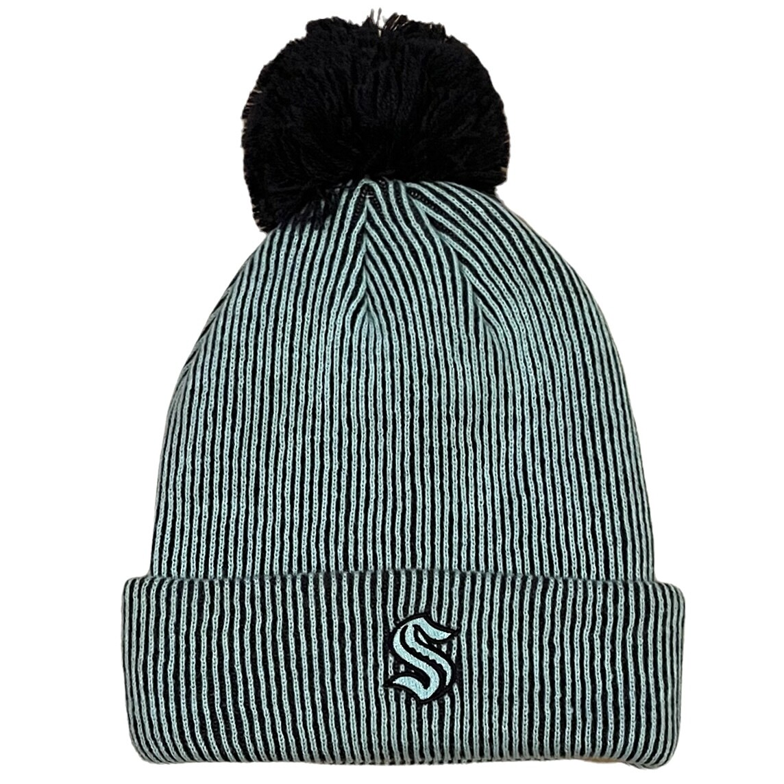 Seattle Kraken Men's Adidas Striped Cuffed Pom Knit Hat