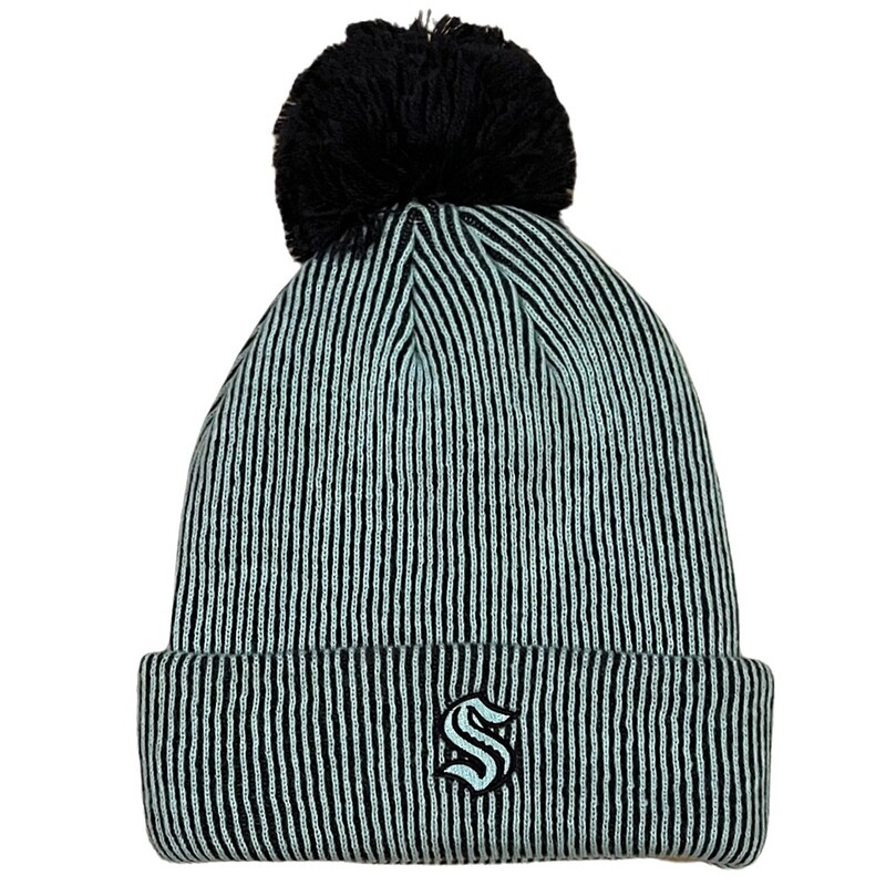 Seattle Kraken Men's Adidas Striped Cuffed Pom Knit Hat