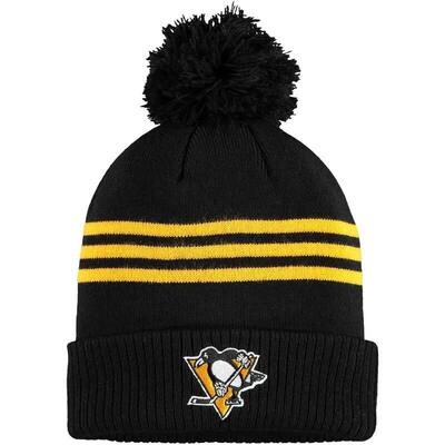 Pittsburgh Penguins Men's Adidas Striped Cuffed Pom Knit Hat Pittsburgh Penguins Men's Adidas Striped Cuffed Pom Knit Hat