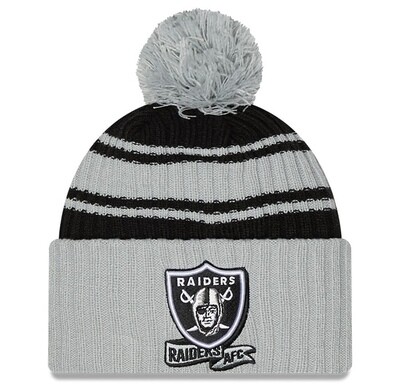 Las Vegas Raiders Men’s New Era Sideline Cuffed Pom Knit Hat Las Vegas Raiders Men’s New Era Sideline Cuffed Pom Knit Hat