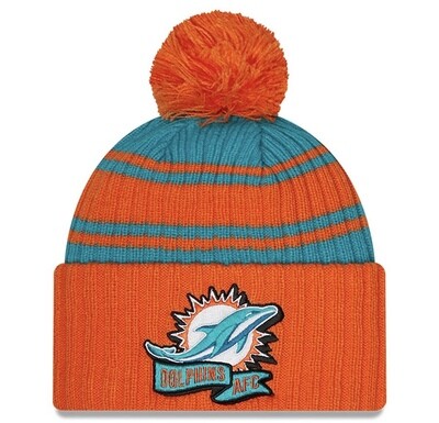 Miami Dolphins Men’s New Era Sideline Cuffed Pom Knit Hat