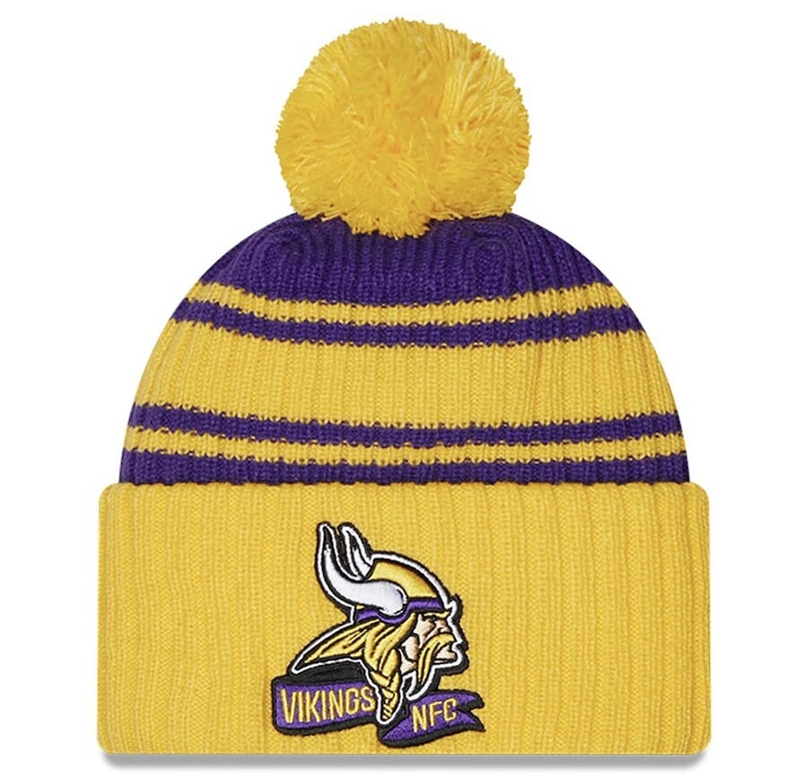 Minnesota Vikings Men’s New Era 2022 Sideline Cuffed Pom Knit Hat