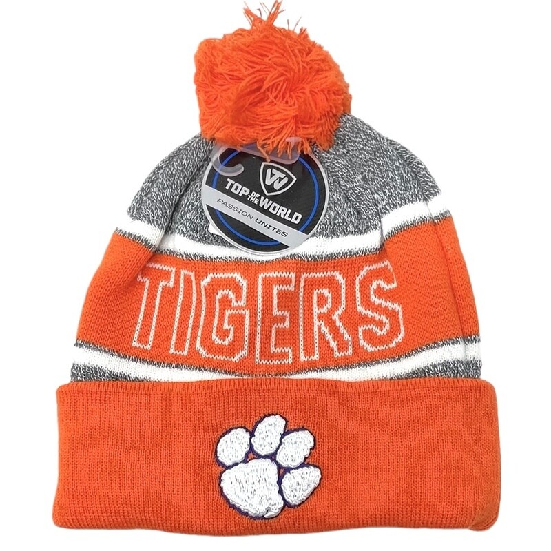 Clemson Tigers Men's Top of the World Cuffed Pom Knit Hat