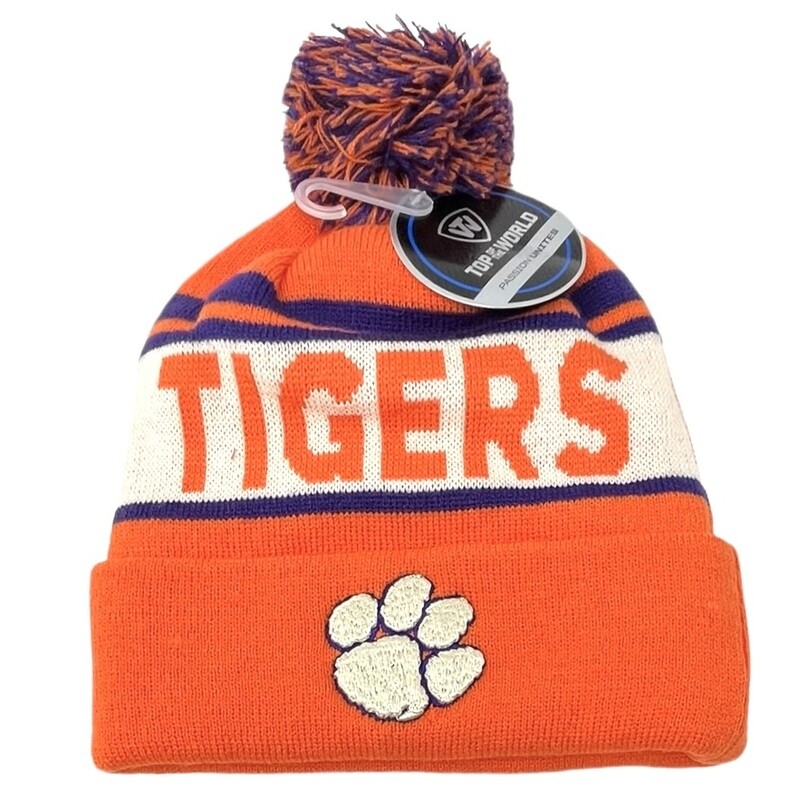 Clemson Tigers Men's Top of the World Cuffed Pom Knit Hat