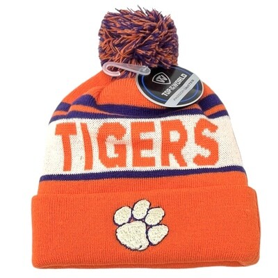 Clemson Tigers Men's Top of the World Cuffed Pom Knit Hat