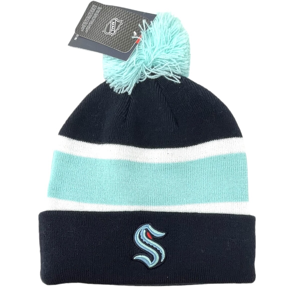 Seattle Kraken Men's Fanatics Striped Cuffed Pom Knit Hat