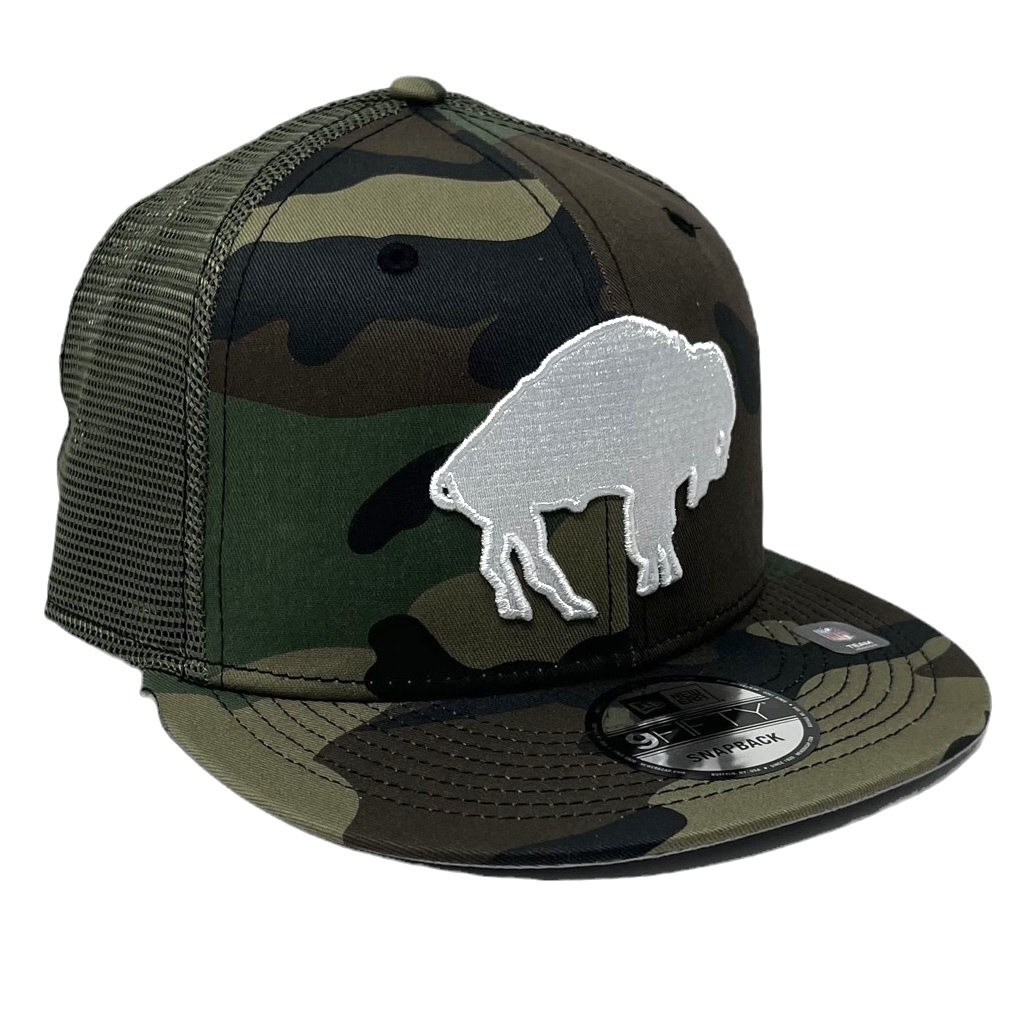 New Era Bills Camo With White Standing Buffalo Snapback Hat