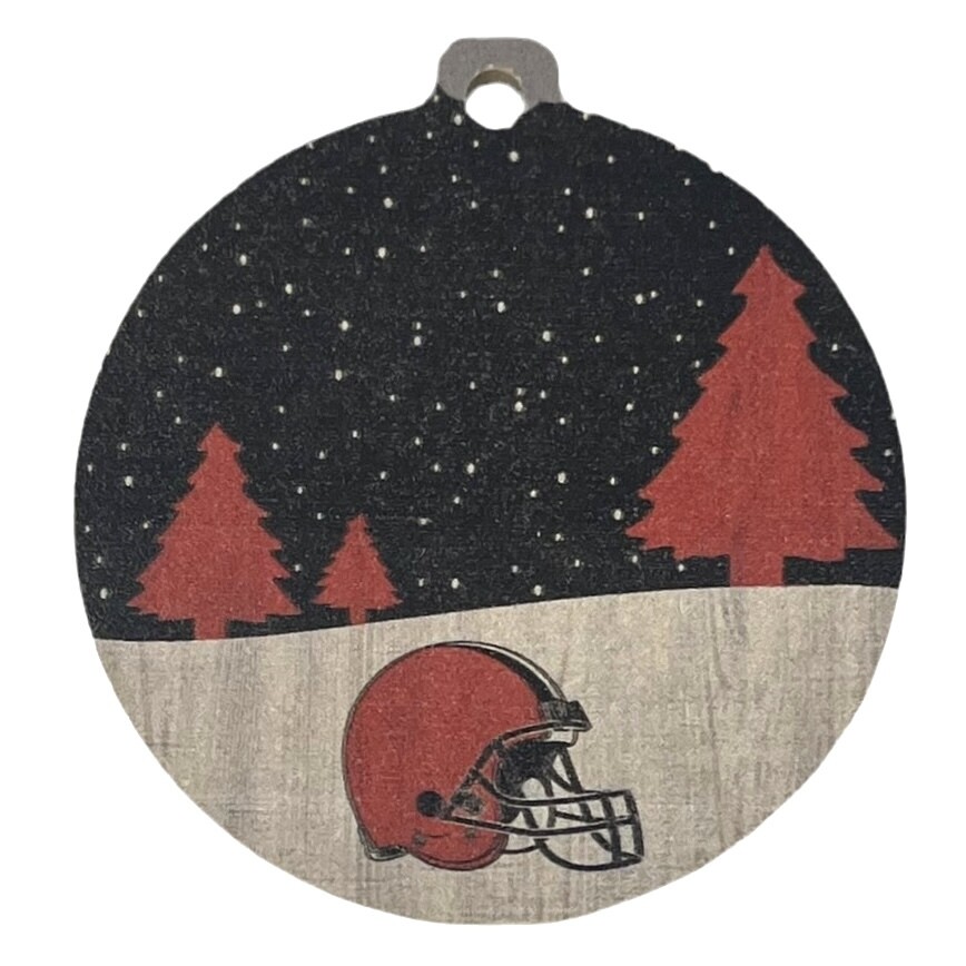 Cleveland Browns Christmas Wood Winter Scene Ornament