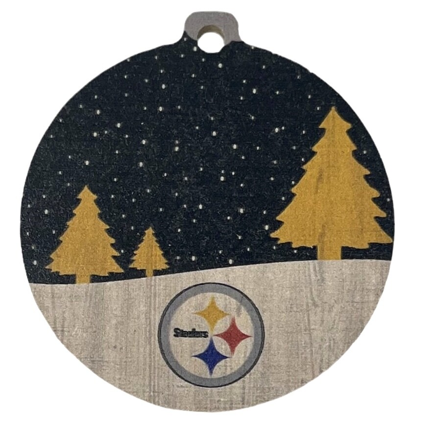 Pittsburgh Steelers Christmas Wood Winter Scene Ornament