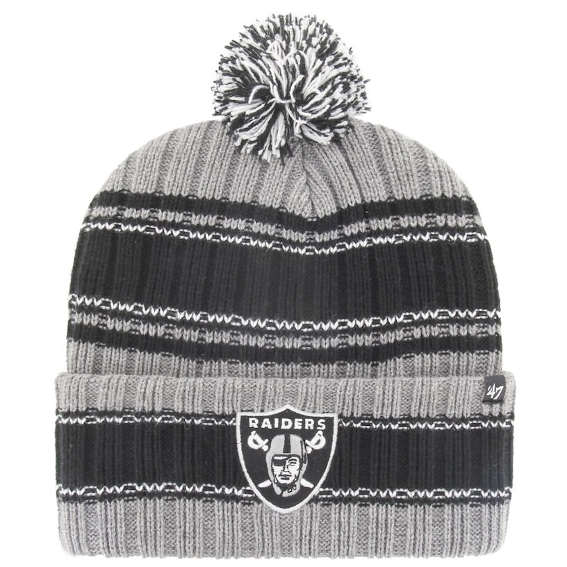Las Vegas Raiders Men's 47 Graphite Rexford Cuffed Pom Knit Hat