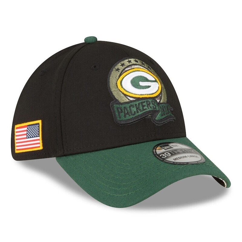 Green Bay Packers Men's New Era Black Salute To Service 39THIRTY Flex Hat