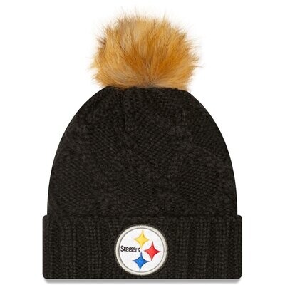 Pittsburgh Steelers Women’s New Era Black Luxe Cuffed Pom Knit Hat