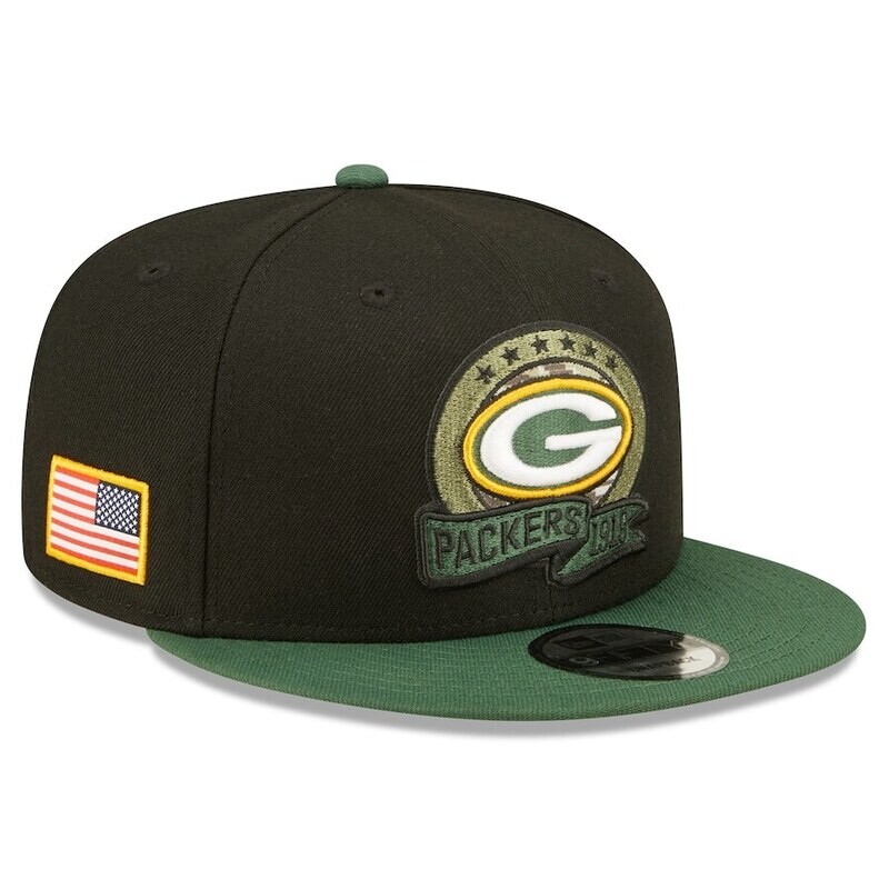 Green Bay Packers Men's New Era Black/Green Salute To Service 9FIFTY Snapback Hat