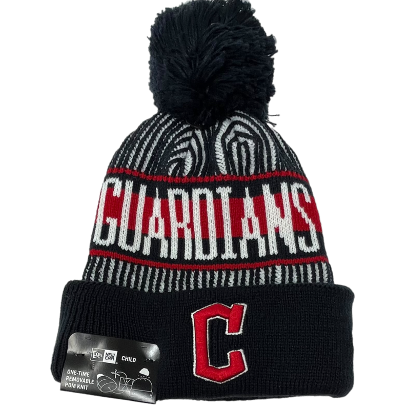 Cleveland Guardians Child New Era Striped Cuffed Pom Knit Hat