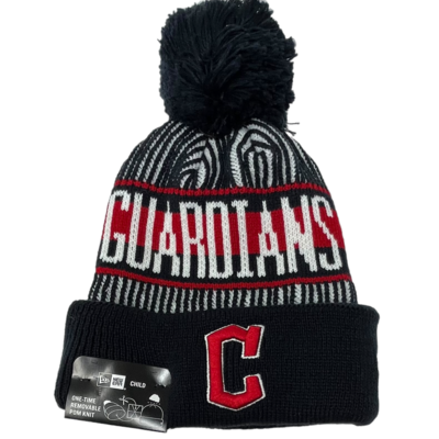 Cleveland Guardians Child New Era Striped Cuffed Pom Knit Hat Cleveland Guardians Child New Era Striped Cuffed Pom Knit Hat