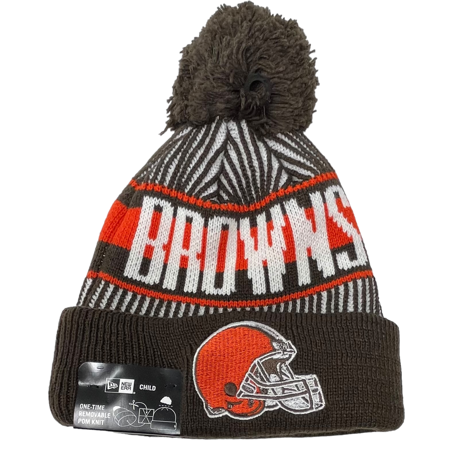 Cleveland Browns Child New Era Striped Cuffed Pom Knit Hat