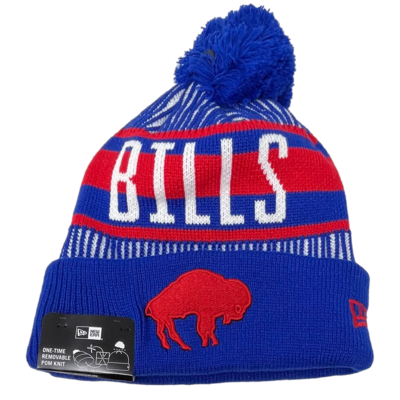 Buffalo Bills Retro Men's New Era Striped Cuffed Pom Knit Hat