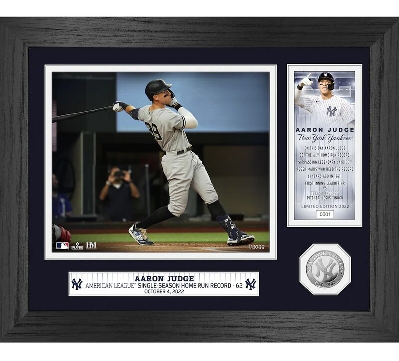 New York Yankees Aaron Judge A.L. Single Season Home Run Record 62 Silver Coin Photo Mint