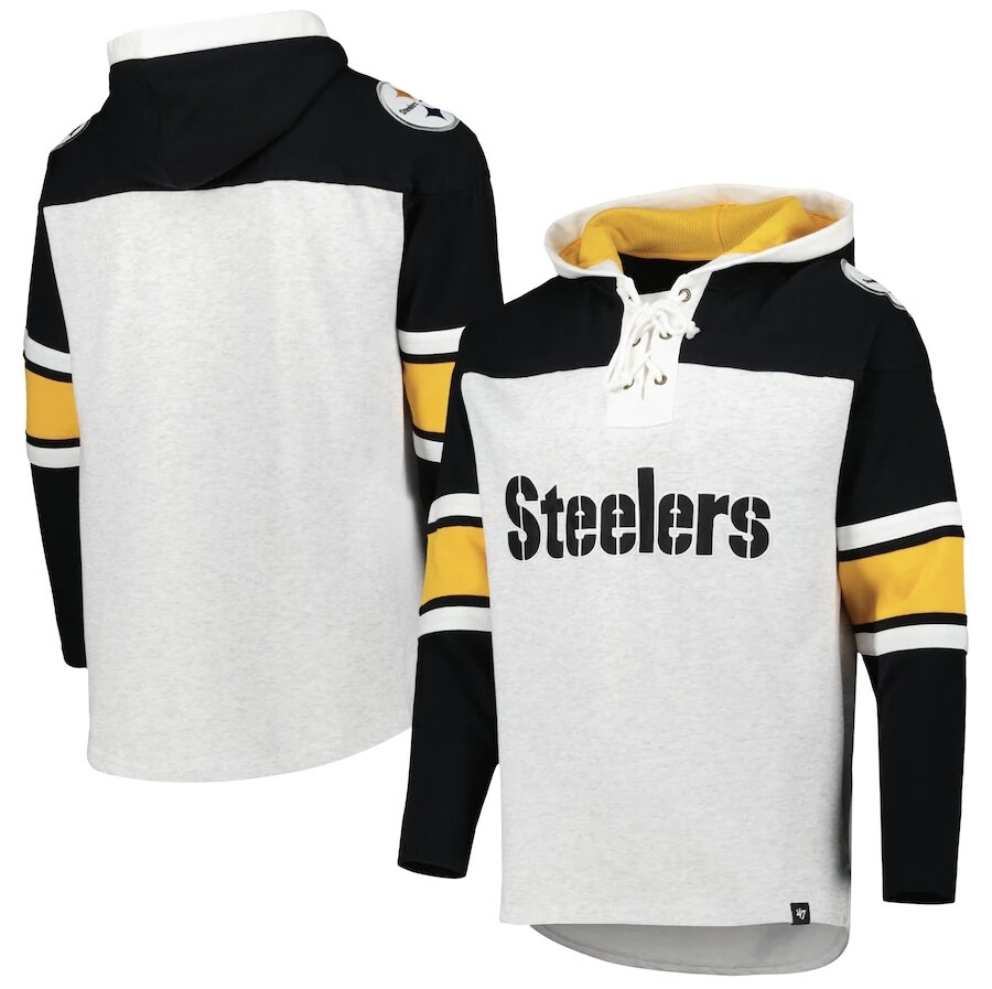 Pittsburgh Steelers Men’s Heather Grey 47 Lacer Gridiron V-Neck Pullover Hoodie