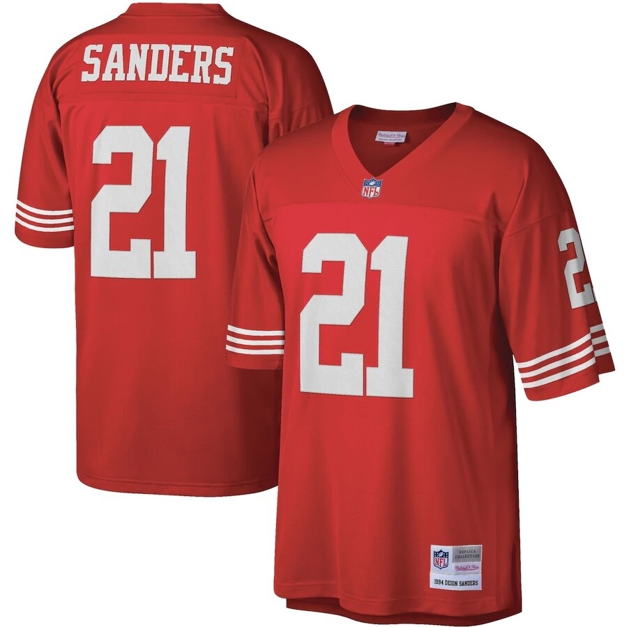 Mitchell & Ness Deion Sanders Scarlet San Francisco 49ers Legacy Replica Men's Jersey Size: Medium