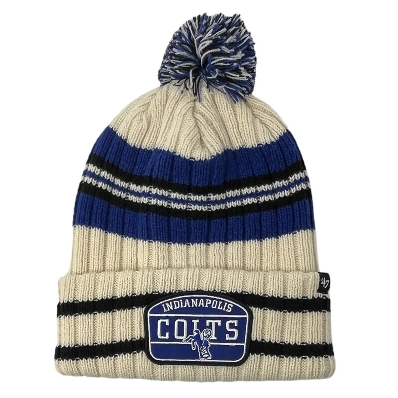 Indianapolis Colts Men's 47 Natural Cuffed Pom Knit Hat