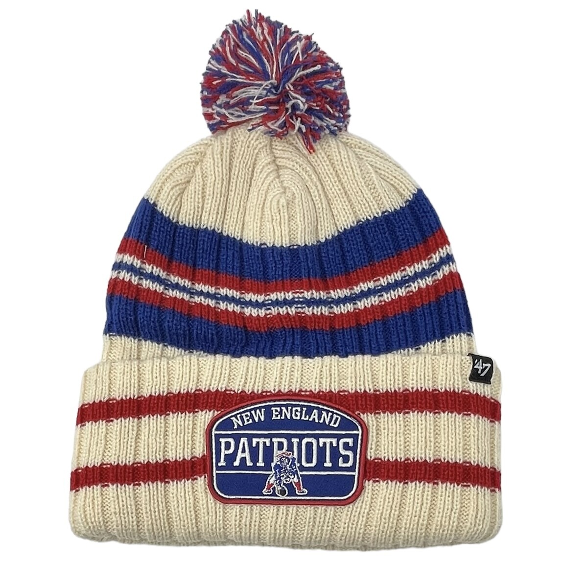 New England Patriots Men's 47 Natural Cuffed Pom Knit Hat
