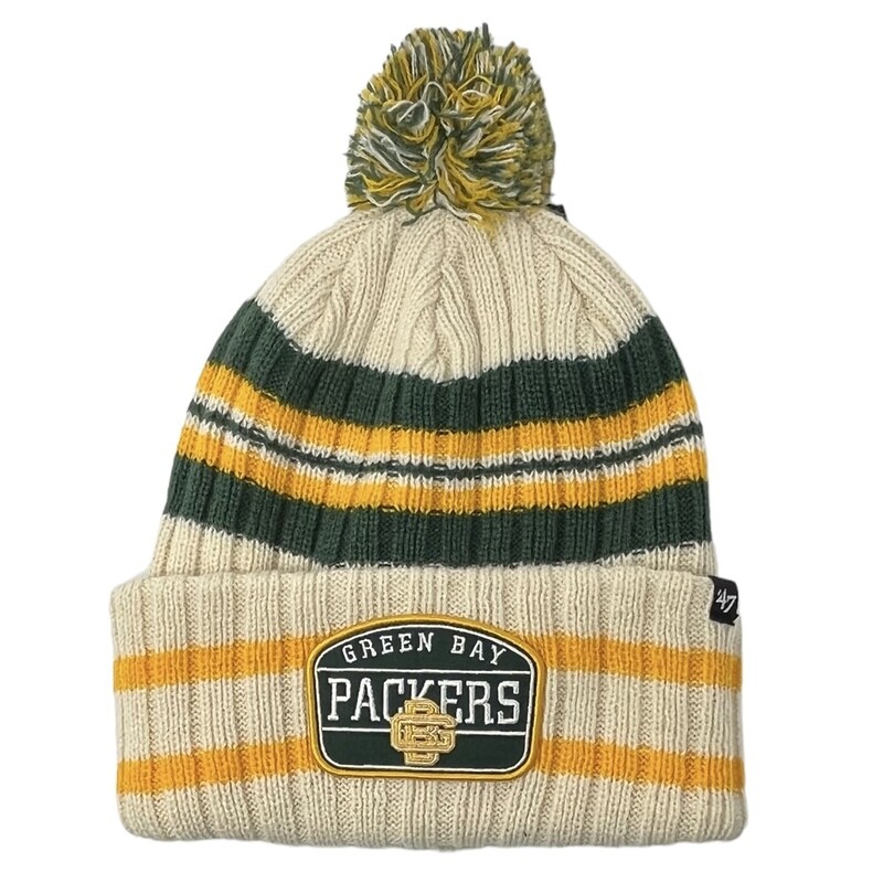 Green Bay Packers Men's 47 Natural Cuffed Pom Knit Hat Green Bay Packers Men's 47 Natural Cuffed Pom Knit Hat