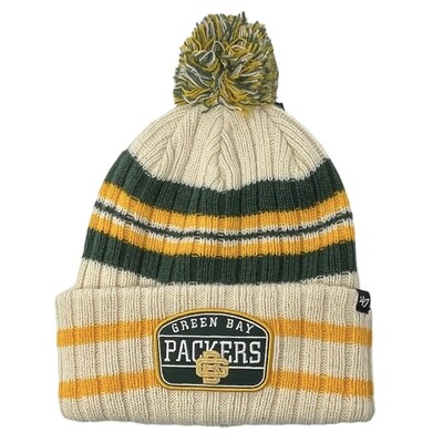 Green Bay Packers Men's 47 Natural Cuffed Pom Knit Hat Green Bay Packers Men's 47 Natural Cuffed Pom Knit Hat