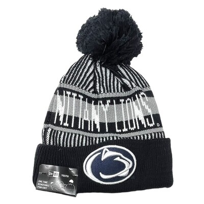 Penn State Nittany Lions Youth New Era Striped Cuffed Pom Knit Hat